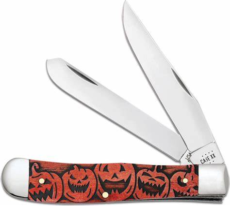 CASE 10614 Halloween Natural Color Wash Orange W/Blk Trapper W/ Wood Box