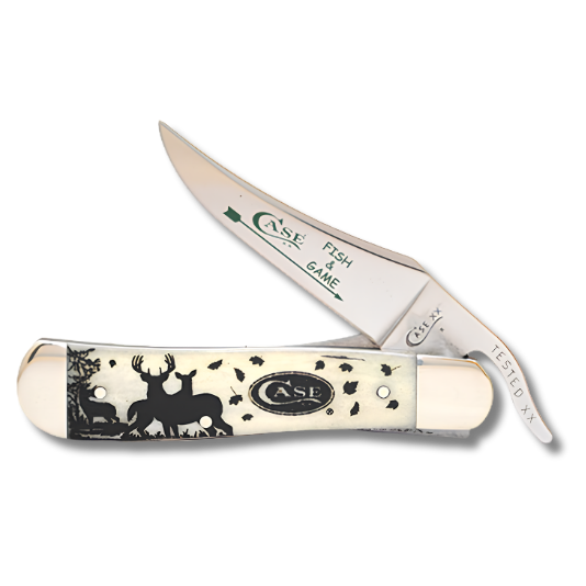 Case 26218 - Fish and Game Whitetail Deer Smooth Natural Bone Russlock
