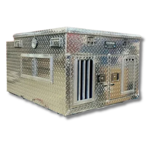 Dog Box 55005 Hunter Series Double Compartment with Top Storage / 38 W x 45 D x 26 H / Standard Vents / Diamond Tread Aluminum / Owens Products