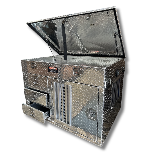 Dog Box 55106 Single Compartment Top And Side Storage UTV Dog Box / 46.5 W x 34 D x 32 H / All Season Vents / Diamond Tread Aluminum / Owens Products