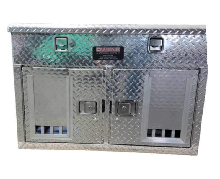 Owens Dog Box 55478 Hunter Series Shallow Double Compartment with Top Storage / 38 W X 36 D X 26 H / Shallow / All Season Vents / Diamond Tread Aluminum / Owens Products