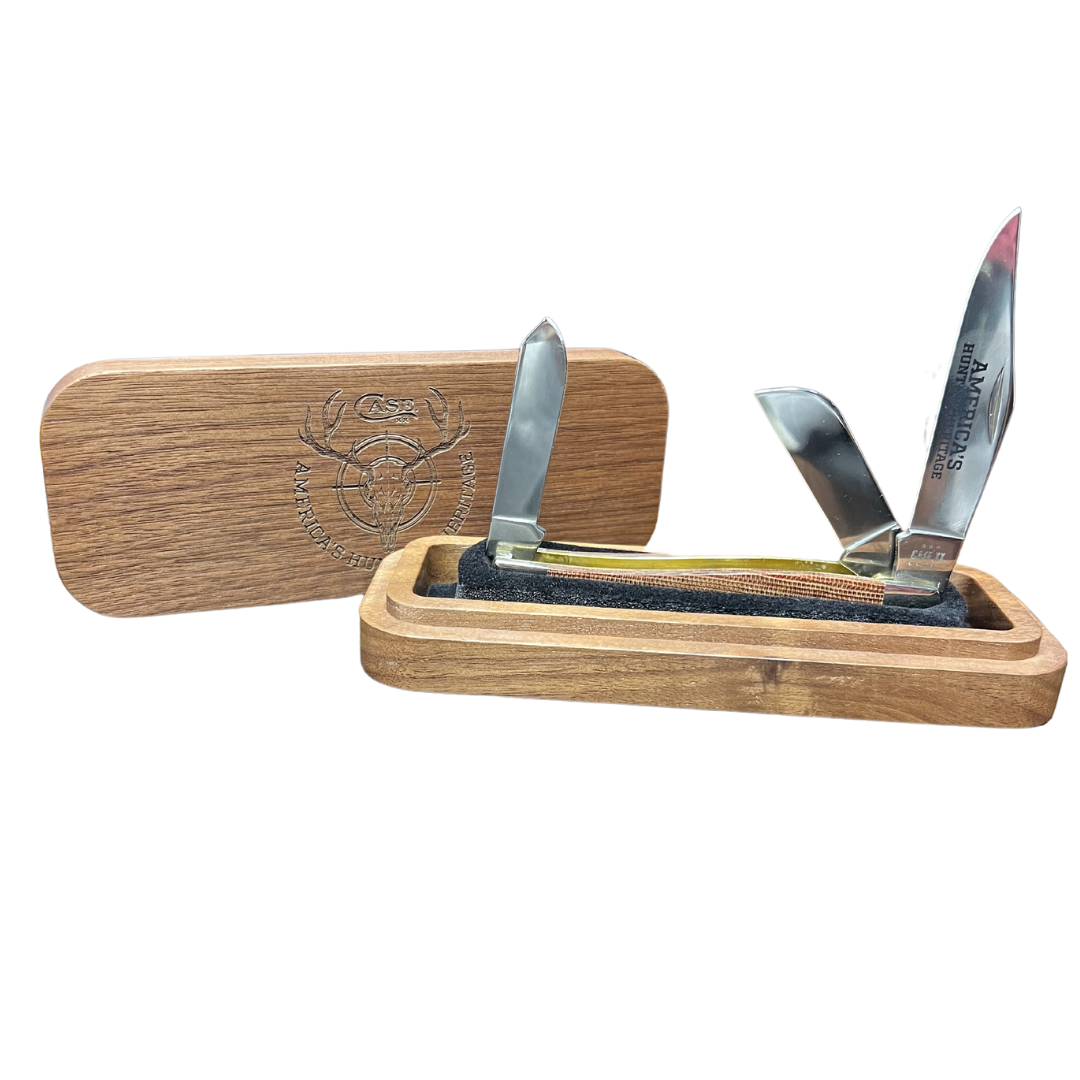 Case AWTC Natural Canvas Micarta Hunting Heritage Large Stockman w/ wooden box