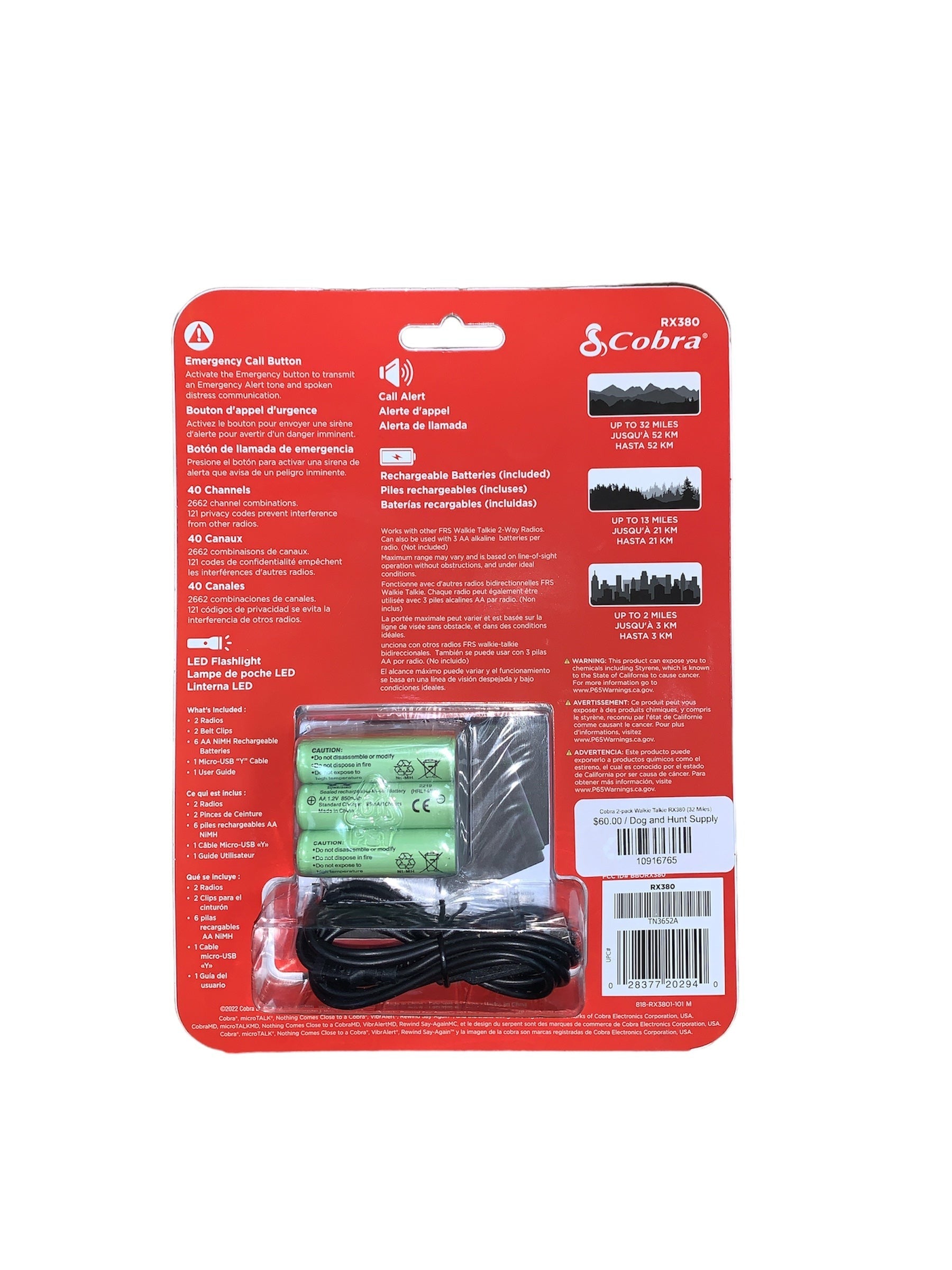 Cobra 2-pack Walkie Talkie RX380 (32 Miles)