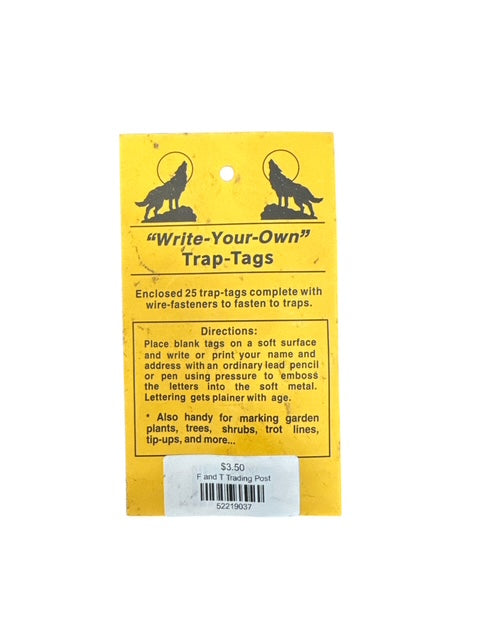 F & T Zinc Trap Tags (Write on) 25 pack