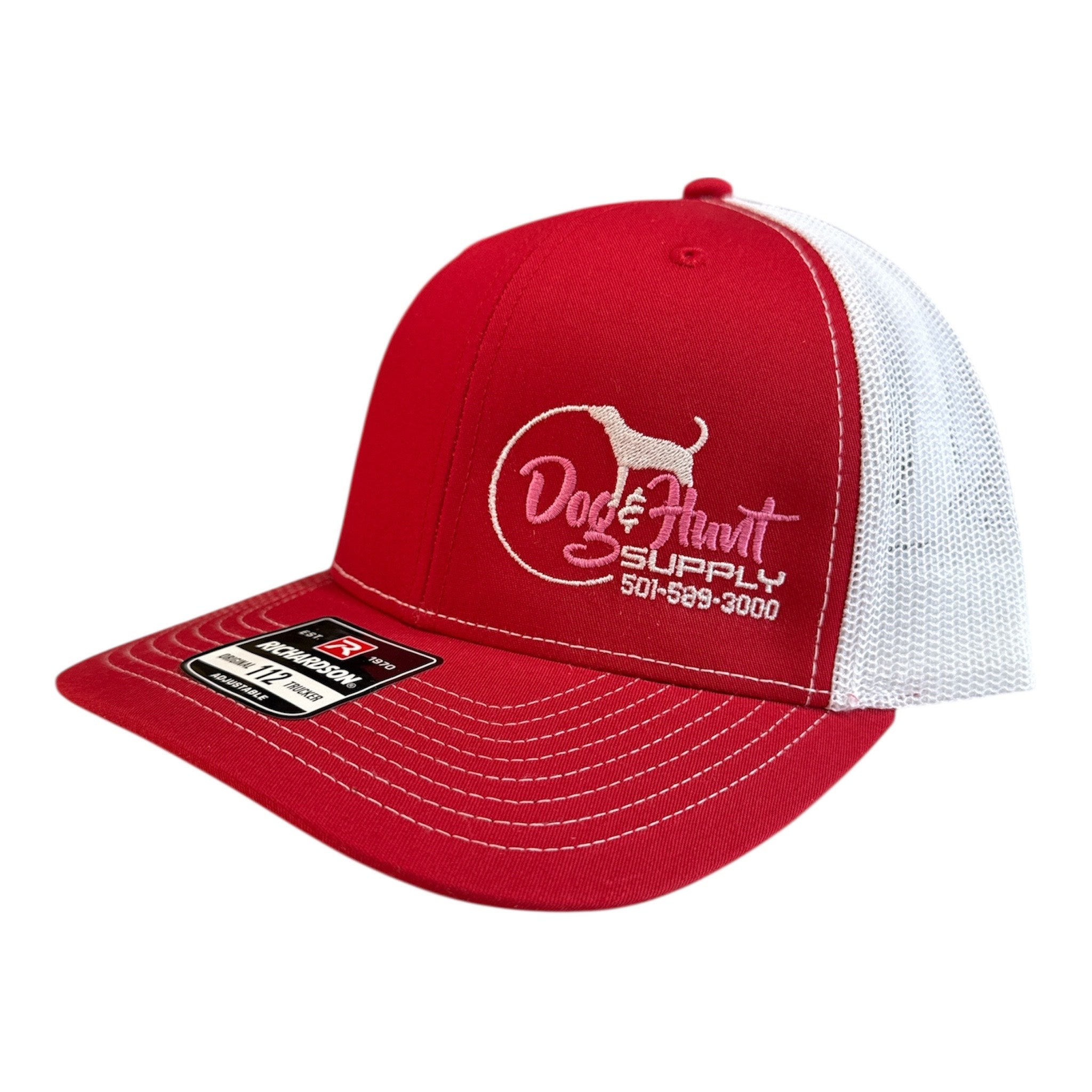 Dog and Hunt Red w/ White Mesh Pink Logo