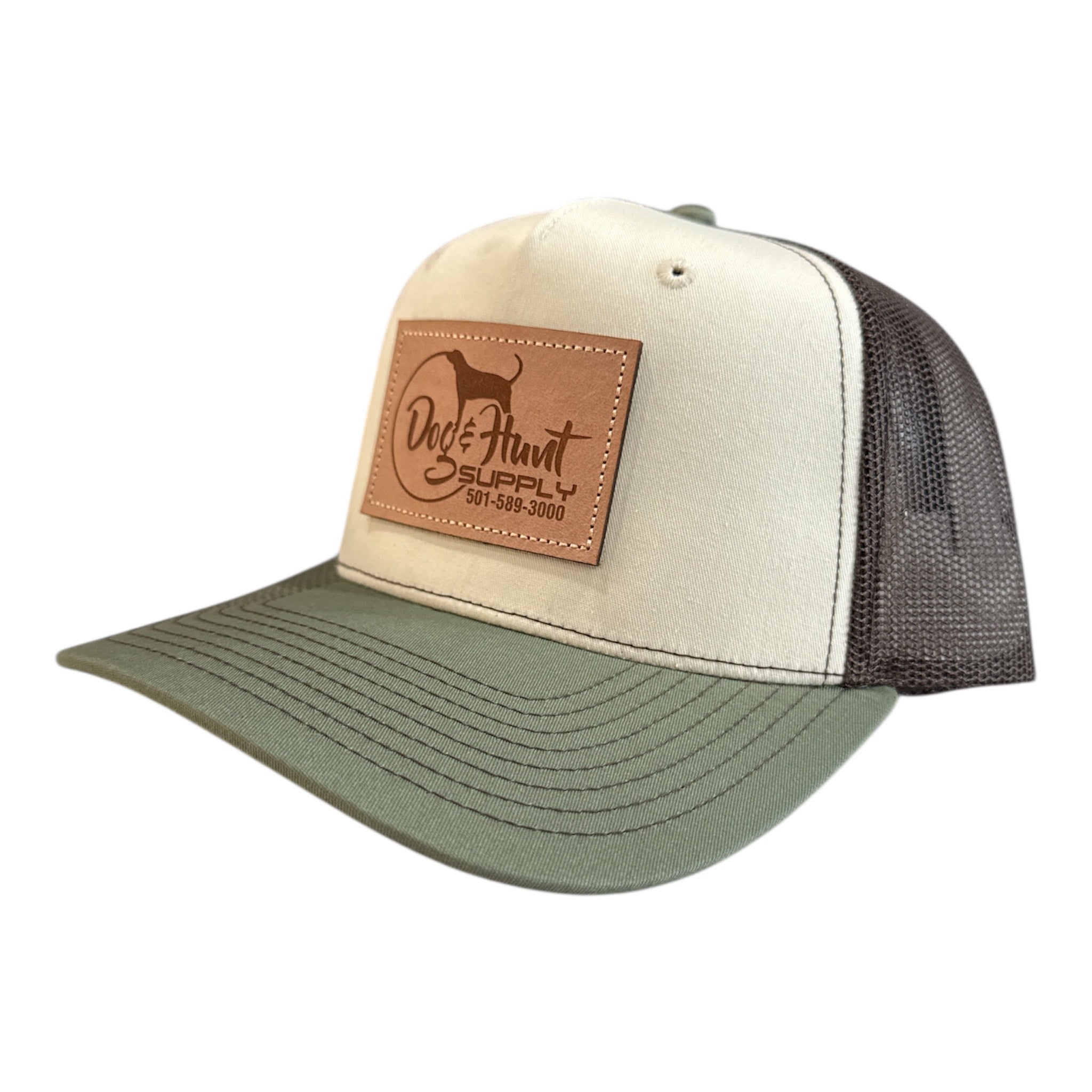 Dog and Hunt Cream w/ Brown Mesh & Olive Bill Patch Hat