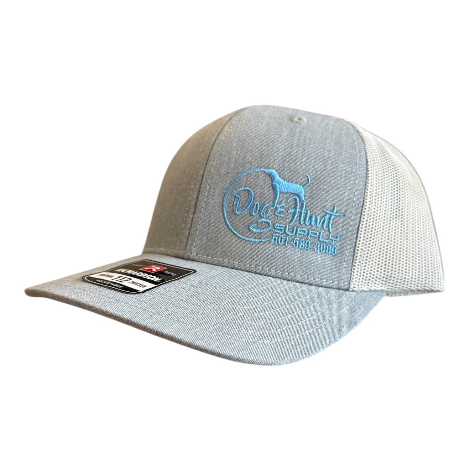 Dog and Hunt Gray w/ White Mesh and Blue Logo Hat