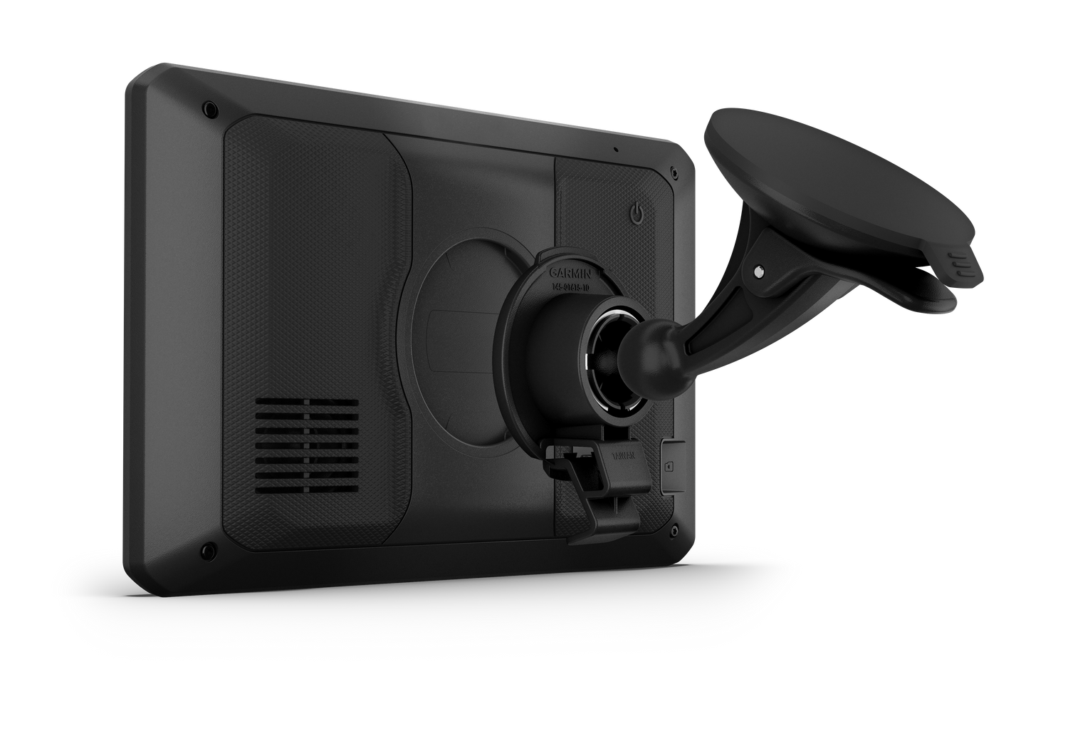 Black car mount with a screen on a white background