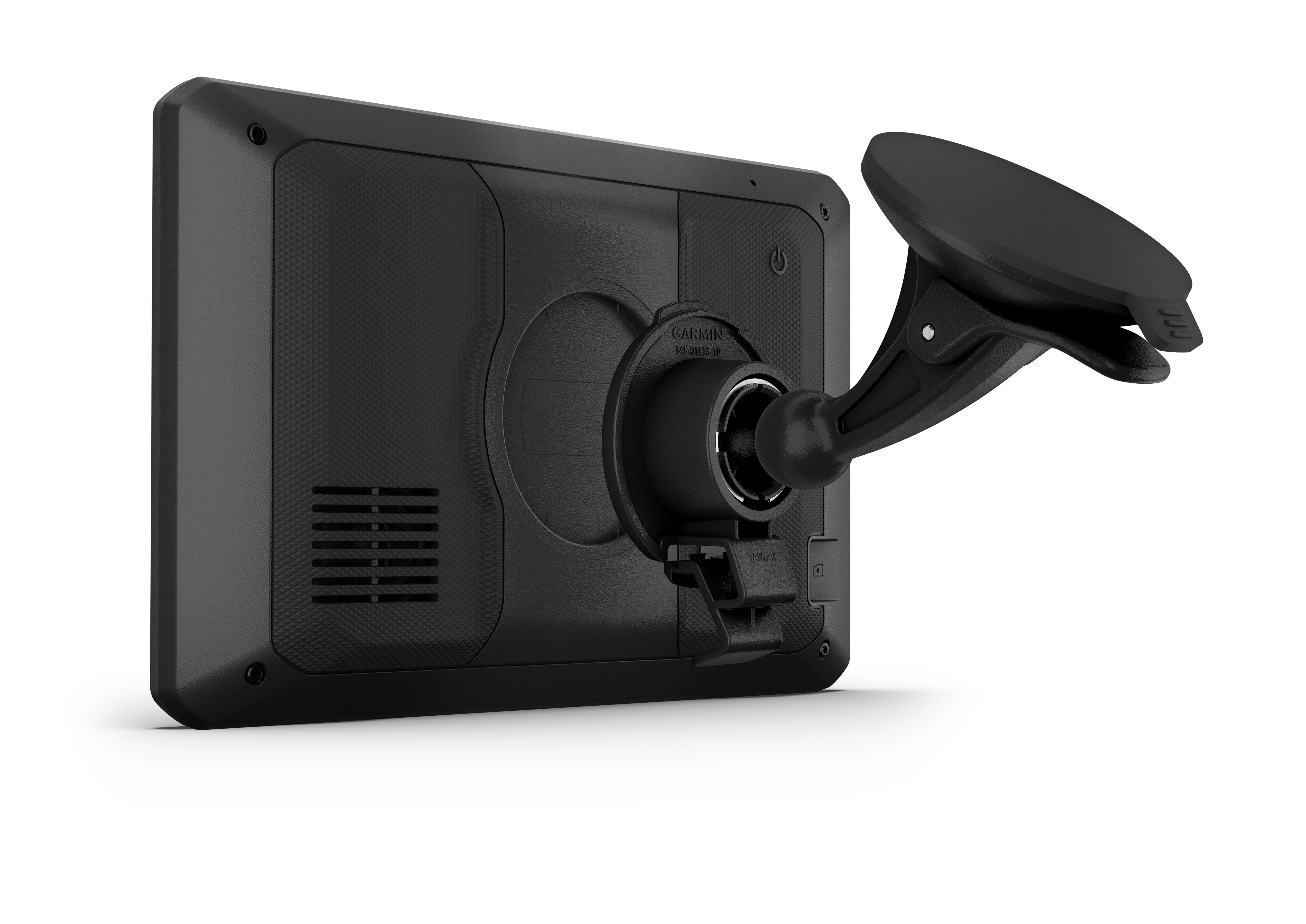 Black car mount with a screen on a white background