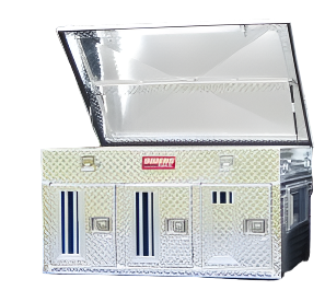 Dog Box 55058 Hunter Series Triple Compartment with Top Storage / 48 W x 36 D x 26 H / Standard Vents with Rear Vent / Diamond Tread Aluminum / Owens Products