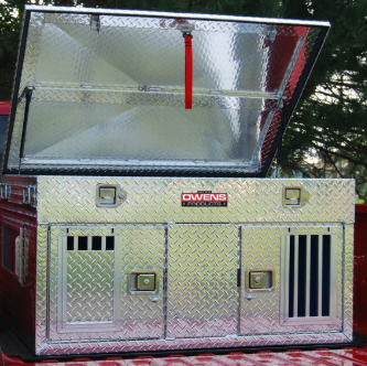 Dog Box 55006 Hunter Series Double Compartment with Top Storage / 48 W x 45 D x 26 H / Standard Vents / Diamond Tread Aluminum / Owens Products