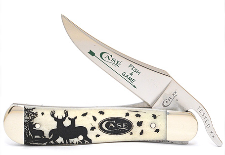 Case 26218 - Fish and Game Whitetail Deer Smooth Natural Bone Russlock
