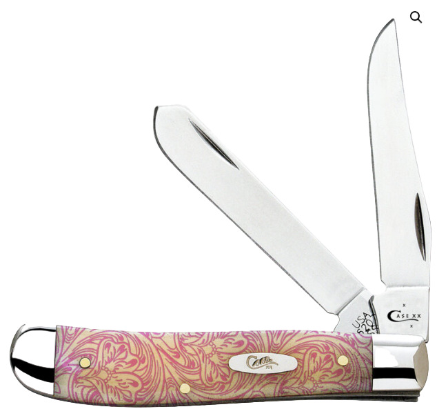 Case AWTC07WT - Smooth Natural Bone Pink Western Tooled Mini Trapper