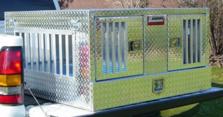 Owens Dog Box 55022W Pro Hunter Series Double Compartment with Bottom Drawer / 46 W x 45 D x 26 H / All Seasons Vents / Diamond Tread Aluminum / Owens Products