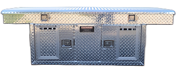 Dog Box 55072 Hunter Series Double Compartment with Top Storage / 71 W x 27 D x 25 H / Crossover / Standard Vents / Diamond Tread Aluminum / Owens Products