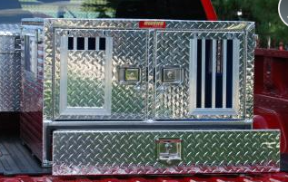 Dog Box 55020W Pro Hunter Series Double Compartment with Bottom Drawer / 38 W x 40 D x 26 H / Standard Vents / Diamond Tread Aluminum / Owens Products