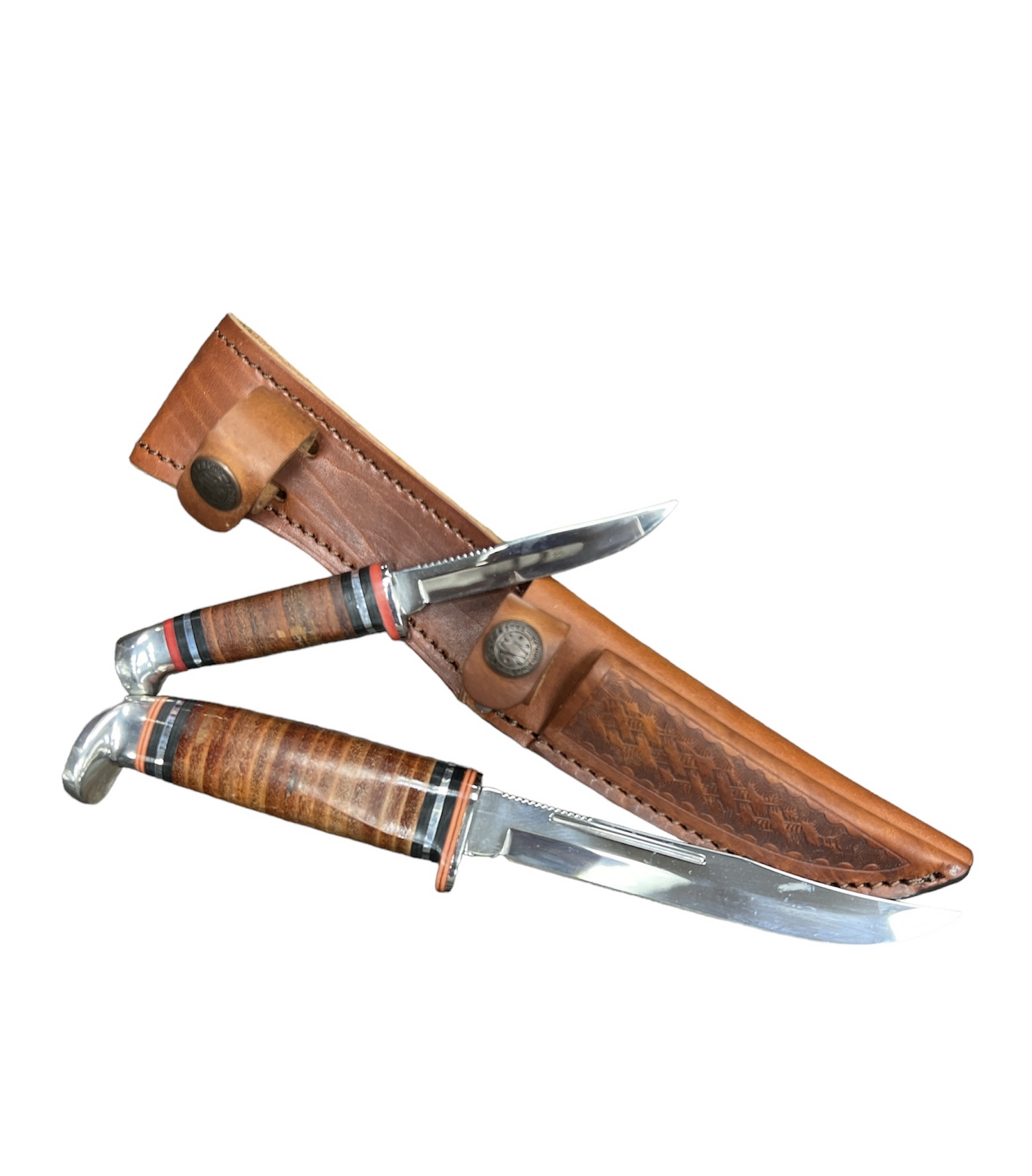 CASE 00372 Leather Hunting 2 Knife Set w/ Leather Sheath