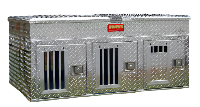 Dog Box 55053 Hunter Series Triple Compartment with Top Storage / 58 W x 40 D x 26 H / with Wheel Well Notches / All Seasons Rear Vents / Diamond Tread Aluminum / Owens Products
