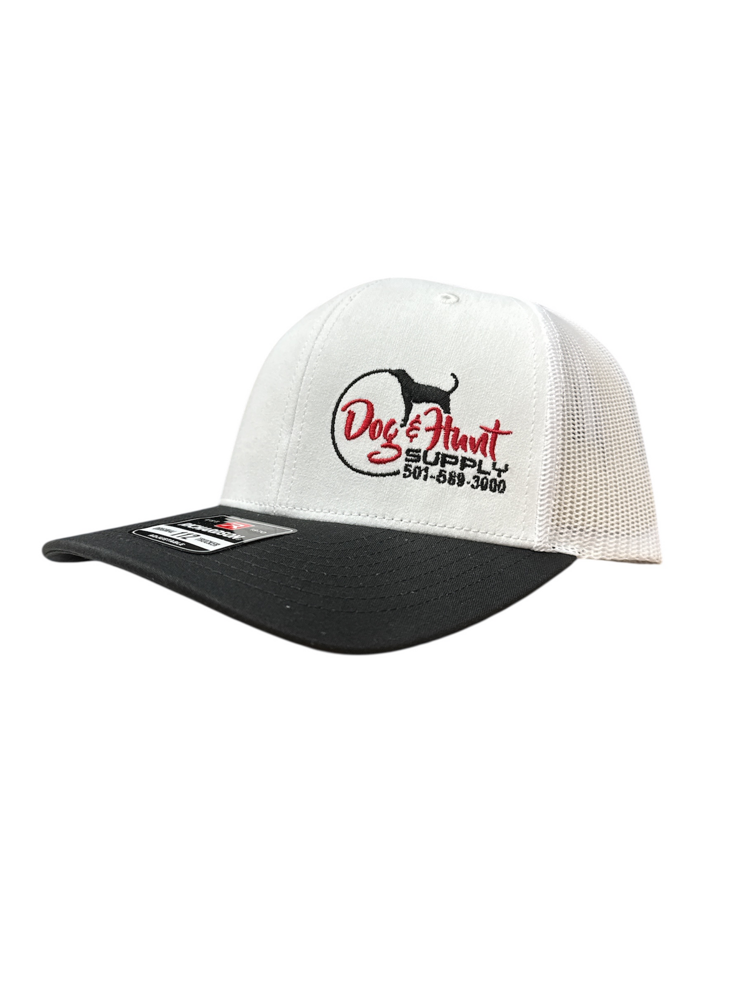 Dog and Hunt White/Black with Red and Black Logo Hat