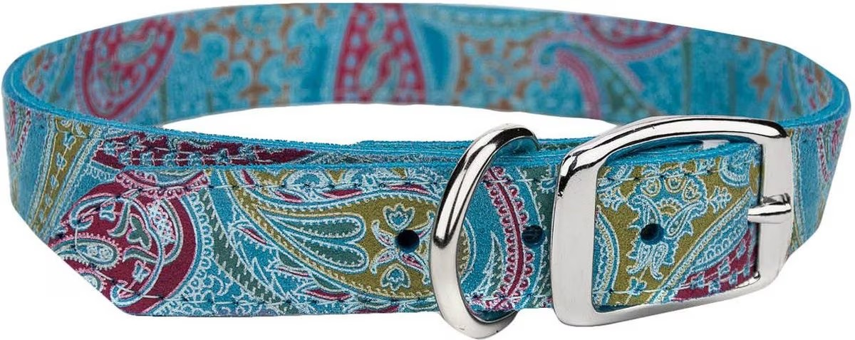 OmniPet Paisley Leather Dog Collar Turquoise