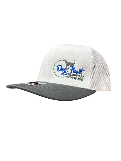 Dog and Hunt White w/ Grey Bill & Blue Logo Hat